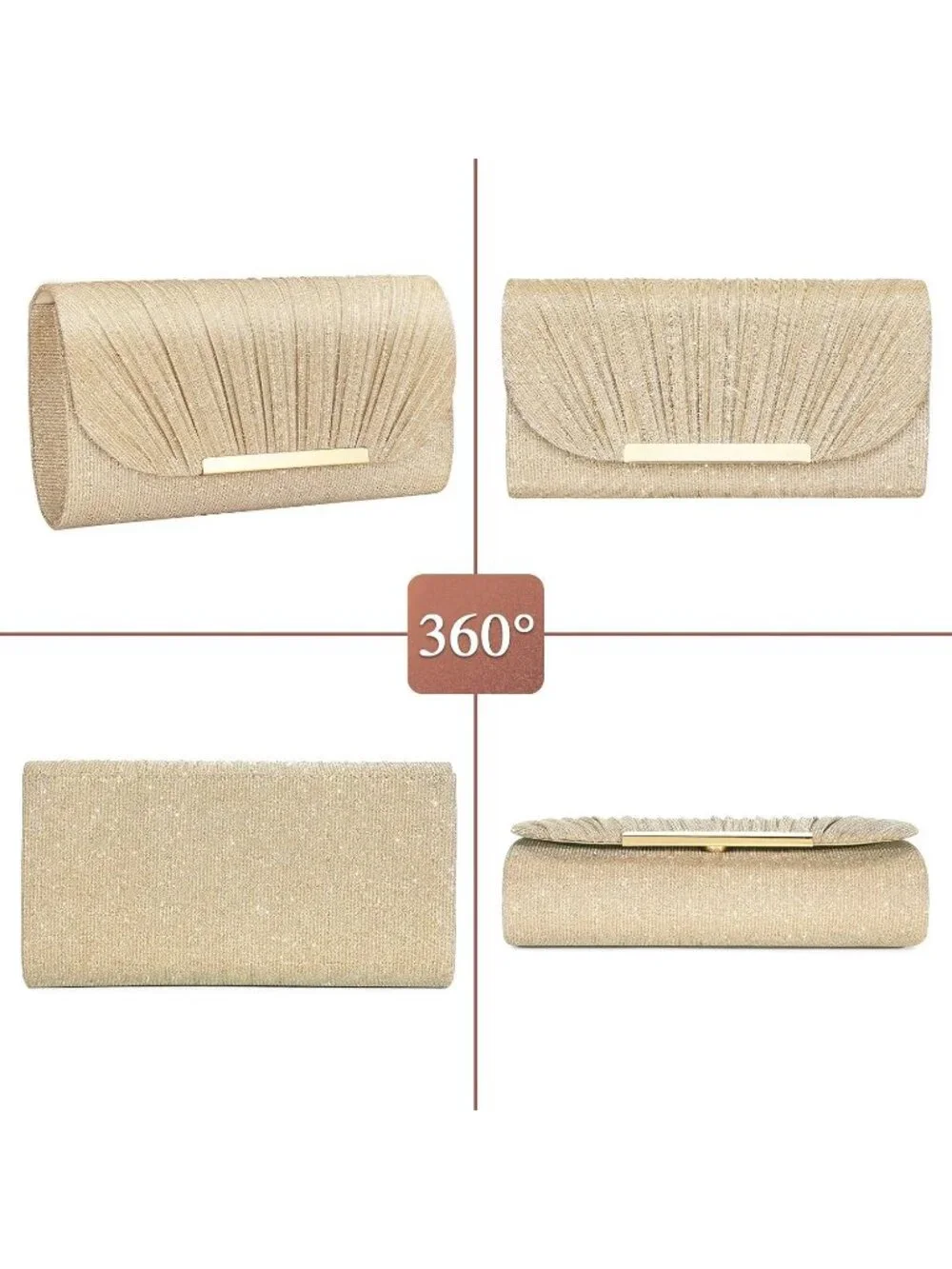 Women's Gold Glitter Clutch Purse Formal Evening Bag Wedding Party Handbag